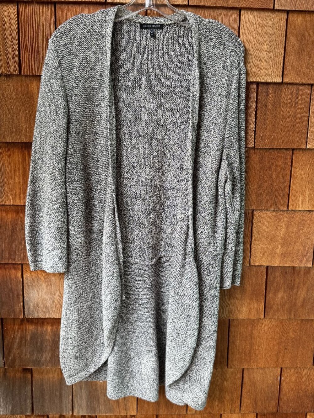 EUC Eileen Fisher Grey 3/4 Sleeve Open Front Draped Cardigan in Women's Medium